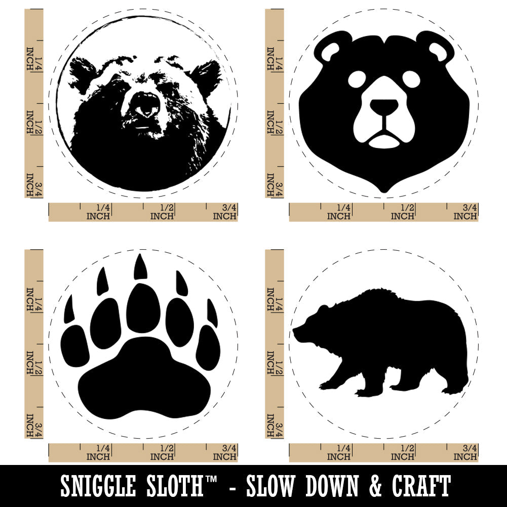 Grizzly Black Bear Head Claw Paw Print Rubber Stamp Set for Stamping Crafting Planners