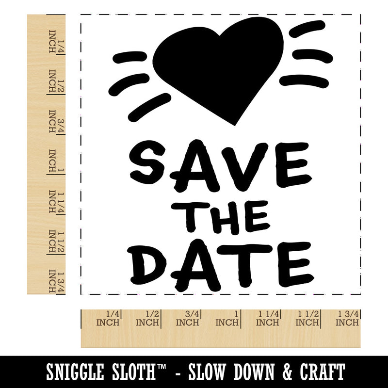 Save the Date Love Heart Square Rubber Stamp for Stamping Crafting