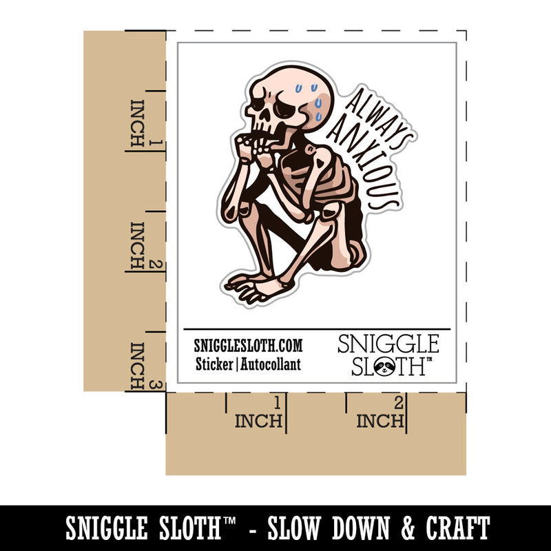 Water Bottle Sticker Set Always Anxious Skeleton Nervous Sitting Cute Waterproof Vinyl Stickers Pack Decal, Skateboard, Laptop, Car, Window, Bumper - 5 Pack