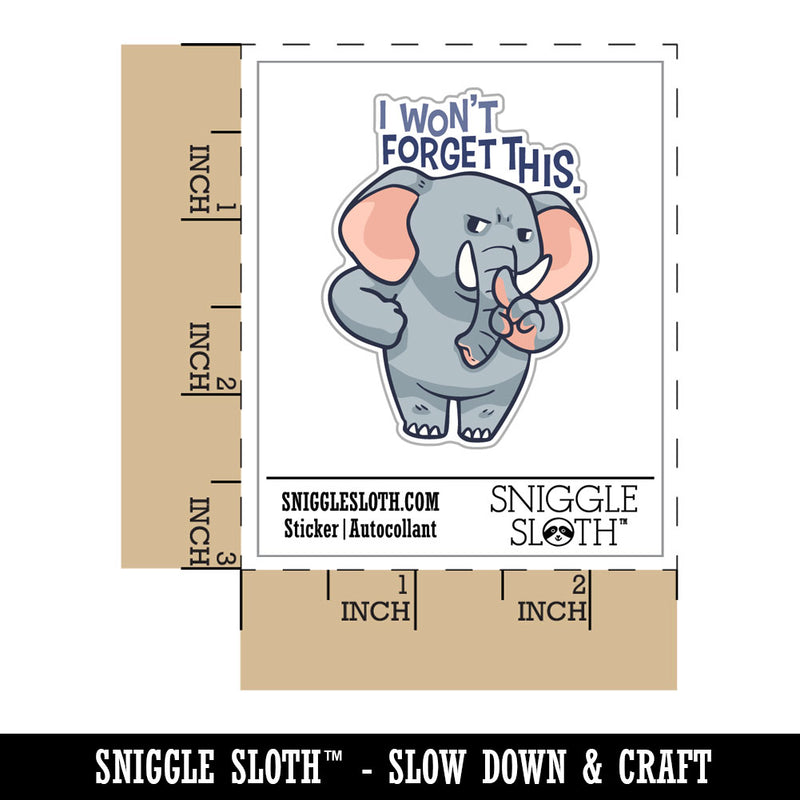Water Bottle Sticker Set I Wont Forget This Elephant Cartoon Cute Waterproof Vinyl Stickers Pack Decal, Skateboard, Laptop, Car, Window, Bumper - 5 Pack