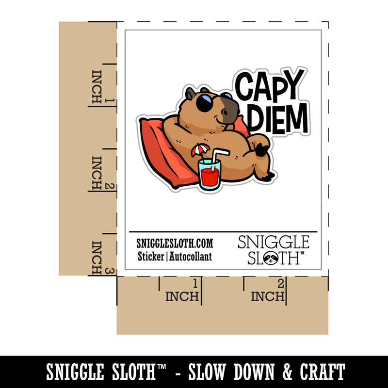 Carpe Diem Capybara Seize the Day Relaxing Waterproof Vinyl Phone Tablet Laptop Water Bottle Car Window Bumper Decal Sticker Set - 5 Pack