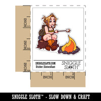 Cute Camper Girl Roasting Marshmallows Camping Fire Waterproof Vinyl Phone Tablet Laptop Water Bottle Car Window Bumper Decal Sticker Set - 5 Pack