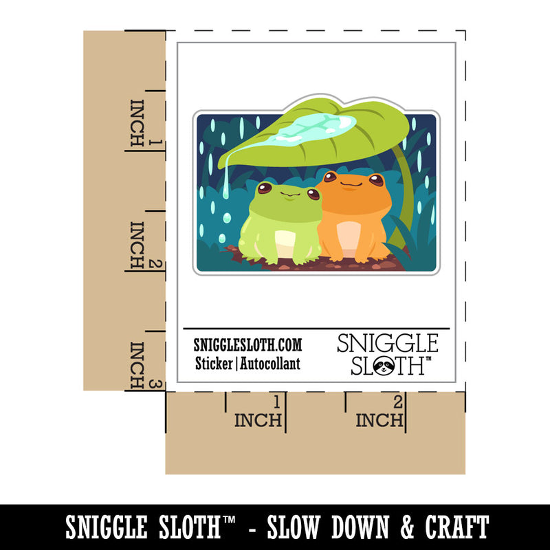 Cute Frog Couple Hiding From Rain Waterproof Vinyl Phone Tablet Laptop Water Bottle Car Window Bumper Decal Sticker Set - 5 Pack
