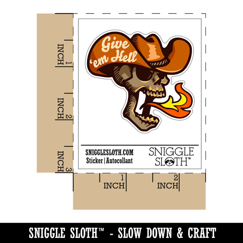 Give 'Em Hell Cowboy Hat Skull Breathing Fire Waterproof Vinyl Phone Tablet Laptop Water Bottle Car Window Bumper Decal Sticker Set - 5 Pack