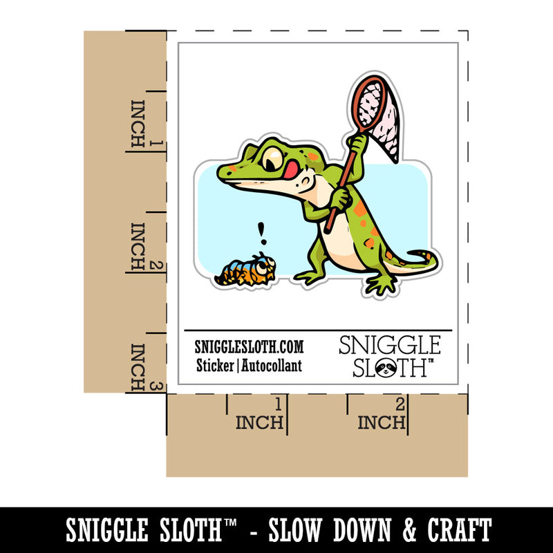 Hungry Lizard Hunting Caterpillar with Net Waterproof Vinyl Phone Tablet Laptop Water Bottle Car Window Bumper Decal Sticker Set - 5 Pack