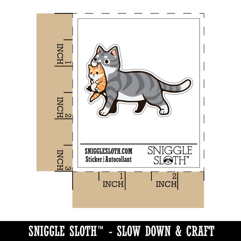 Mother Tabby Cat Carrying Kitten Waterproof Vinyl Phone Tablet Laptop Water Bottle Car Window Bumper Decal Sticker Set - 5 Pack