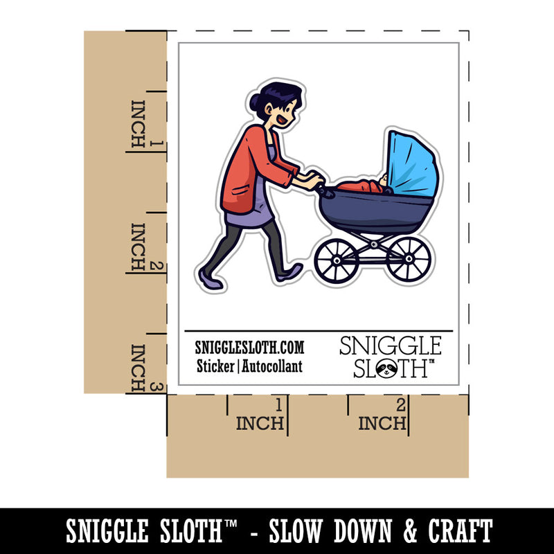 Mother with Child in Stroller Baby Waterproof Vinyl Phone Tablet Laptop Water Bottle Car Window Bumper Decal Sticker Set - 5 Pack