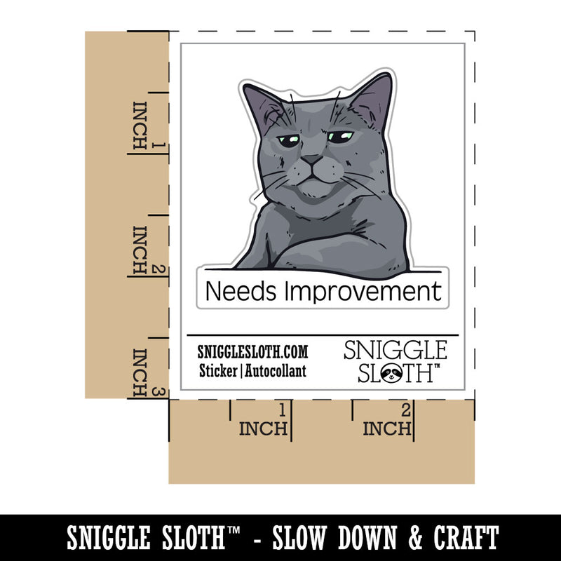 Needs Improvement Russian Blue Cat Condescending Unimpressed Waterproof Vinyl Phone Tablet Laptop Water Bottle Car Window Bumper Decal Sticker Set - 5 Pack