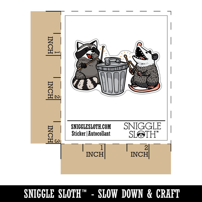 Raccoon and Opossum Drumming on Trash Can Waterproof Vinyl Phone Tablet Laptop Water Bottle Car Window Bumper Decal Sticker Set - 5 Pack