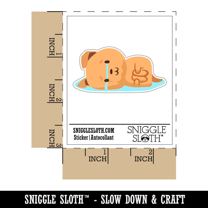 Sad Puppy Dog Crying Curled Waterproof Vinyl Phone Tablet Laptop Water Bottle Car Window Bumper Decal Sticker Set - 5 Pack