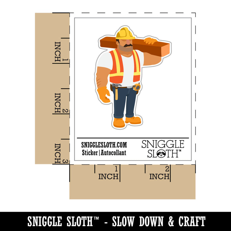 Construction Worker Builder Man with Wooden Beam