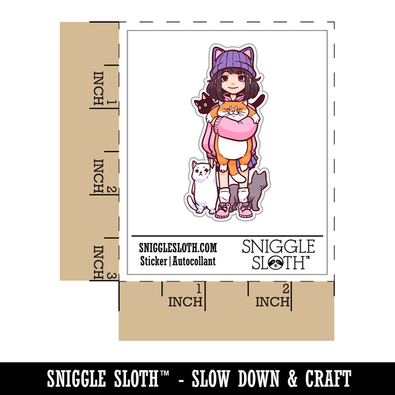 Kawaii Cat Girl with Cats