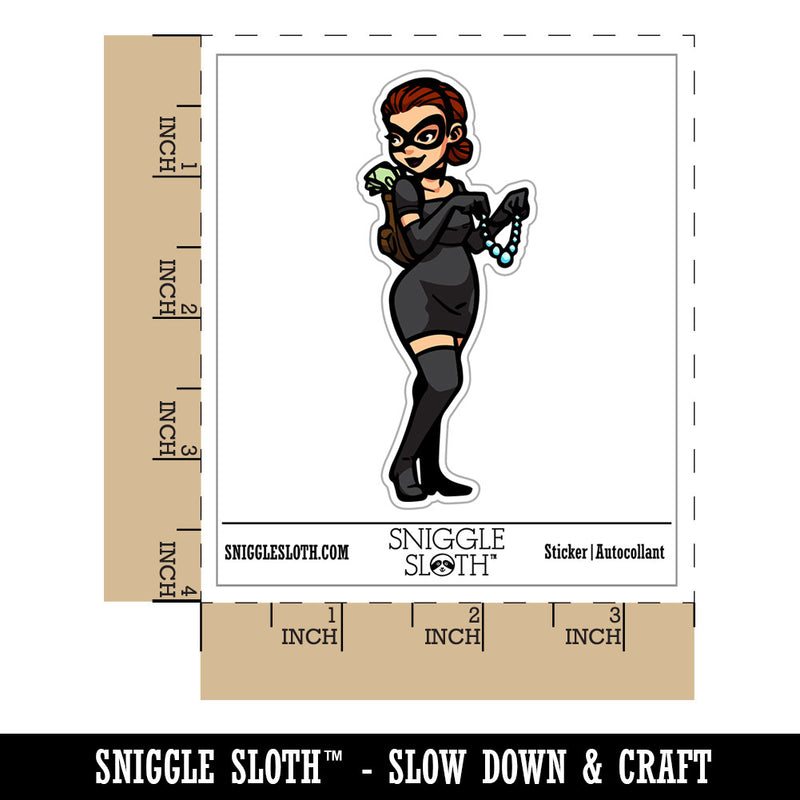 Water Bottle Sticker Set Cat Burglar Thief Woman Stealing Necklace Cute Waterproof Vinyl Stickers Pack Decal, Skateboard, Laptop, Car, Window, Bumper - 5 Pack