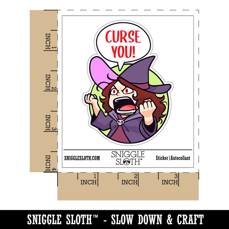 Water Bottle Sticker Set Curse You Angry Cartoon Witch Halloween Cute Waterproof Vinyl Stickers Pack Decal, Skateboard, Laptop, Car, Window, Bumper - 5 Pack