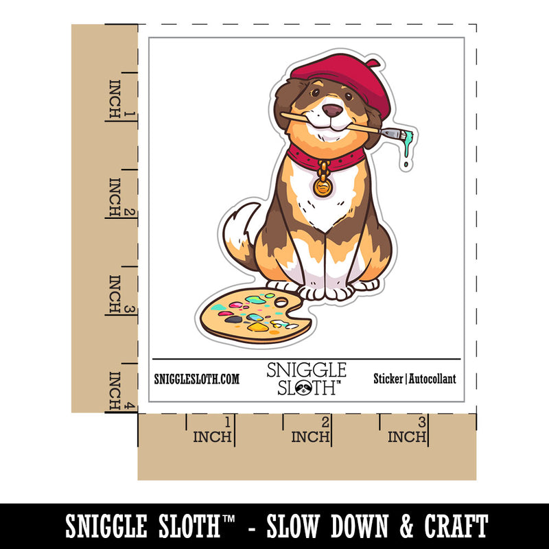 Water Bottle Sticker Set Painter Dog Artist Paintbrush Palette Cute Waterproof Vinyl Stickers Pack Decal, Skateboard, Laptop, Car, Window, Bumper - 5 Pack