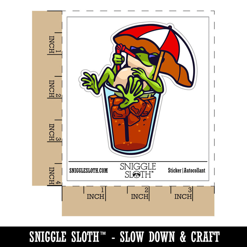 Water Bottle Sticker Set Vacation Frog Sitting In Drink Under Umbrella Cute Waterproof Vinyl Stickers Pack Decal, Skateboard, Laptop, Car, Window, Bumper - 5 Pack