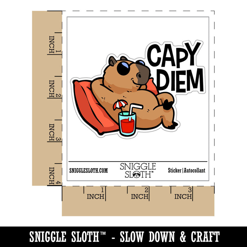 Carpe Diem Capybara Seize the Day Relaxing Waterproof Vinyl Phone Tablet Laptop Water Bottle Car Window Bumper Decal Sticker Set - 5 Pack