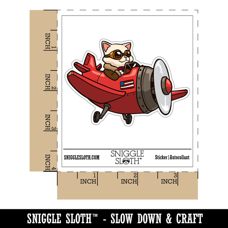 Cartoon Airplane Cat Pilot Aircraft Waterproof Vinyl Phone Tablet Laptop Water Bottle Car Window Bumper Decal Sticker Set - 5 Pack