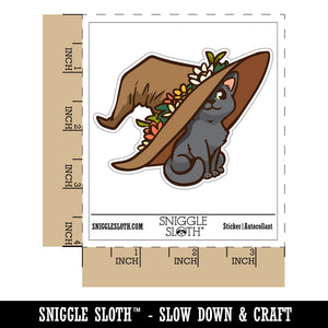 Cat with Garden Witch Hat Flowers Waterproof Vinyl Phone Tablet Laptop Water Bottle Car Window Bumper Decal Sticker Set - 5 Pack