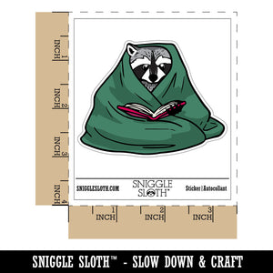 Cozy Raccoon Reading Book In Blanket Waterproof Vinyl Phone Tablet Laptop Water Bottle Car Window Bumper Decal Sticker Set - 5 Pack
