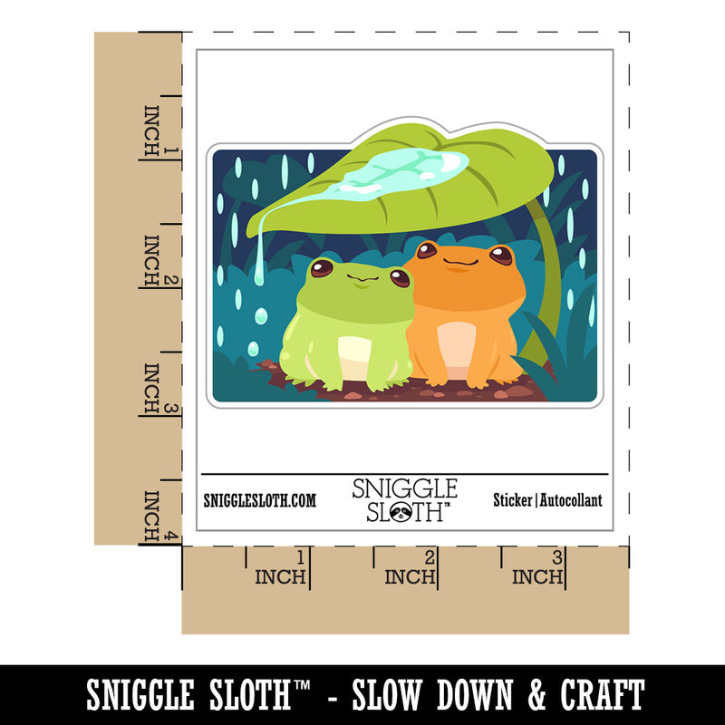Cute Frog Couple Hiding From Rain Waterproof Vinyl Phone Tablet Laptop Water Bottle Car Window Bumper Decal Sticker Set - 5 Pack