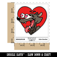 Enamored Infatuated Cartoon Wolf Heart Popping Eyes Waterproof Vinyl Phone Tablet Laptop Water Bottle Car Window Bumper Decal Sticker Set - 5 Pack
