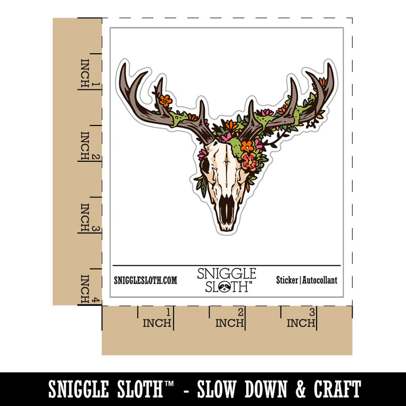 Flower Floral Deer Skull Bones Antler Waterproof Vinyl Phone Tablet Laptop Water Bottle Car Window Bumper Decal Sticker Set - 5 Pack