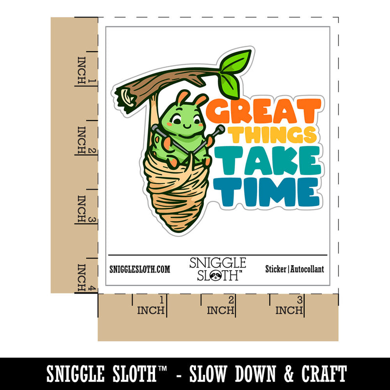 Great Things Take Time Caterpillar Knitting Coccoon Waterproof Vinyl Phone Tablet Laptop Water Bottle Car Window Bumper Decal Sticker Set - 5 Pack