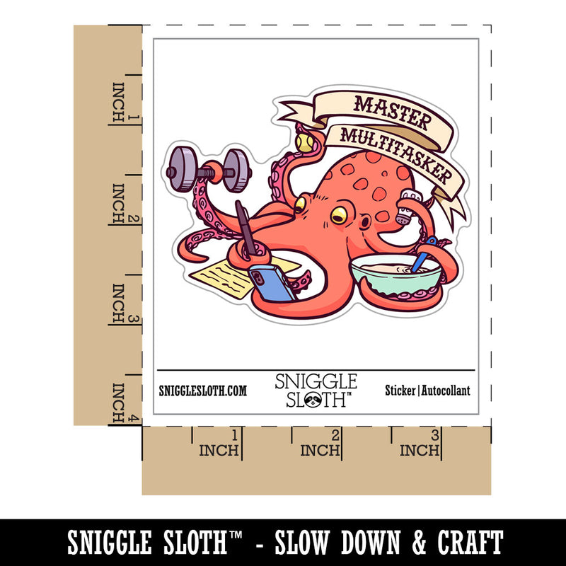 Master Multitasker Multitasking Octopus Tentacles Waterproof Vinyl Phone Tablet Laptop Water Bottle Car Window Bumper Decal Sticker Set - 5 Pack