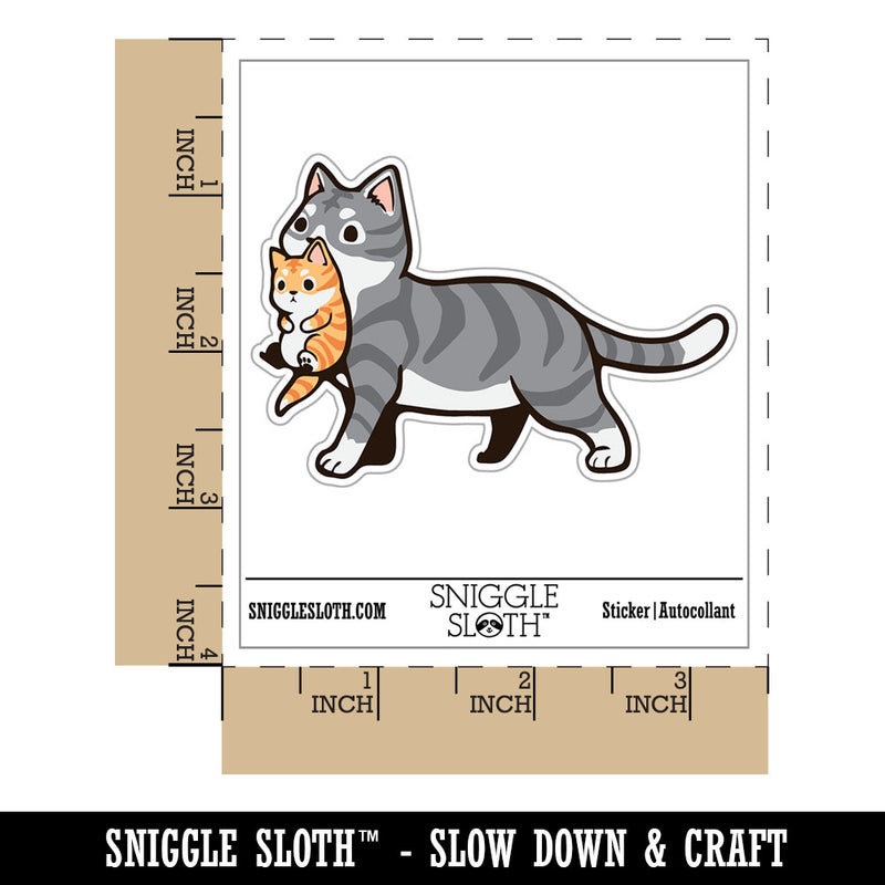 Mother Tabby Cat Carrying Kitten Waterproof Vinyl Phone Tablet Laptop Water Bottle Car Window Bumper Decal Sticker Set - 5 Pack