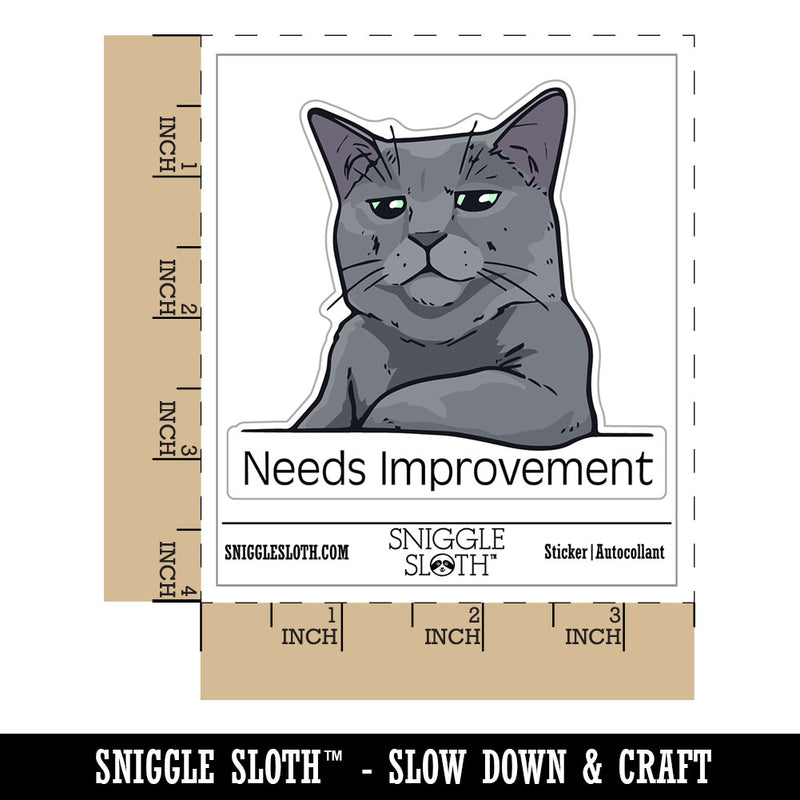 Needs Improvement Russian Blue Cat Condescending Unimpressed Waterproof Vinyl Phone Tablet Laptop Water Bottle Car Window Bumper Decal Sticker Set - 5 Pack