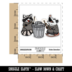 Raccoon and Opossum Drumming on Trash Can Waterproof Vinyl Phone Tablet Laptop Water Bottle Car Window Bumper Decal Sticker Set - 5 Pack