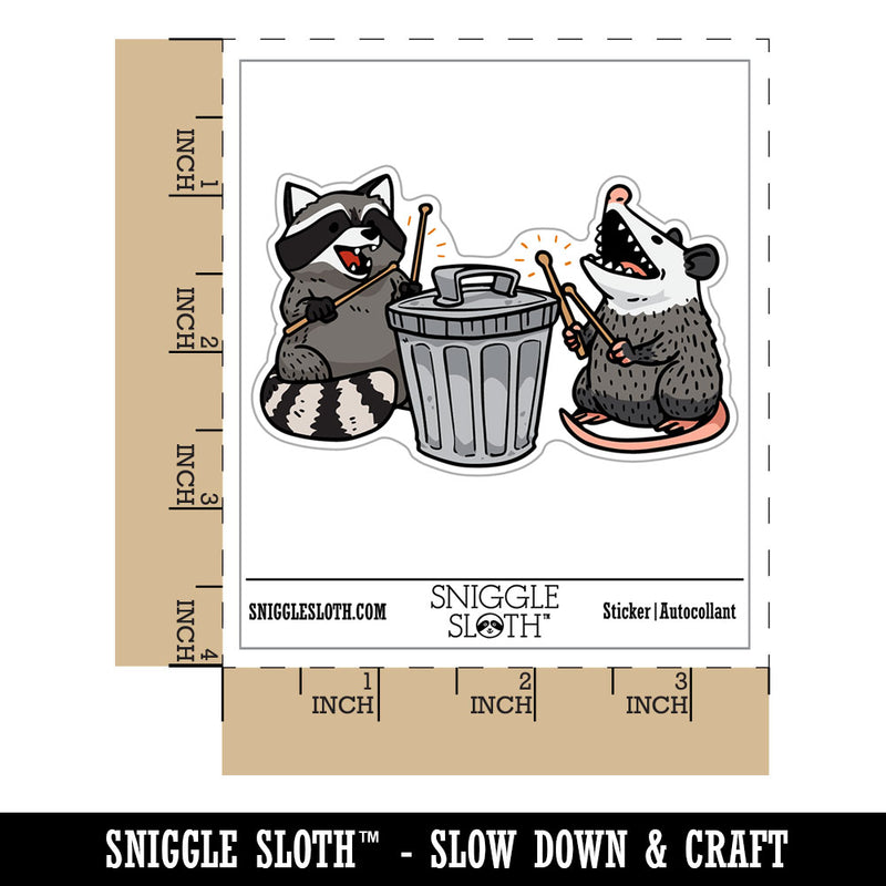 Raccoon and Opossum Drumming on Trash Can Waterproof Vinyl Phone Tablet Laptop Water Bottle Car Window Bumper Decal Sticker Set - 5 Pack