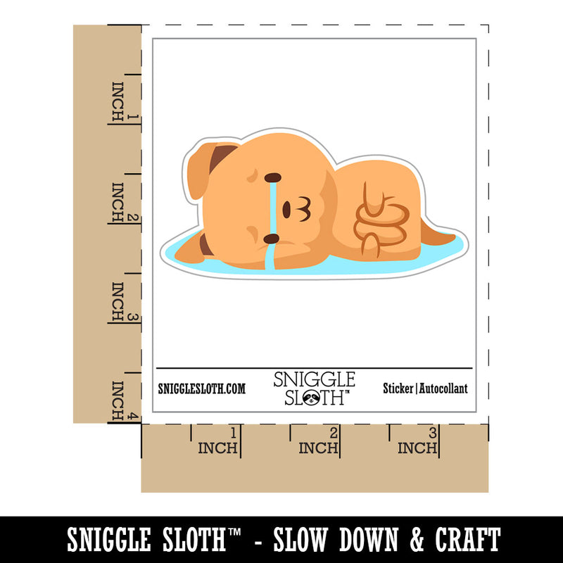 Sad Puppy Dog Crying Curled Waterproof Vinyl Phone Tablet Laptop Water Bottle Car Window Bumper Decal Sticker Set - 5 Pack