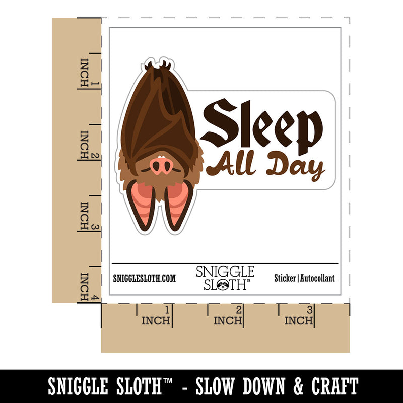 Sleep All Day Bat Hanging Funny Nap Time Waterproof Vinyl Phone Tablet Laptop Water Bottle Car Window Bumper Decal Sticker Set - 5 Pack