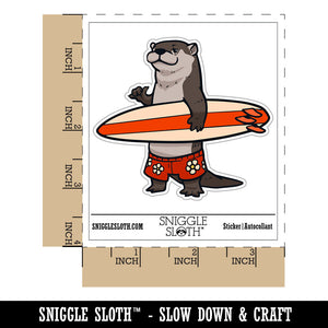 Surfer Otter with Surfboard Shaka Hand Waterproof Vinyl Phone Tablet Laptop Water Bottle Car Window Bumper Decal Sticker Set - 5 Pack