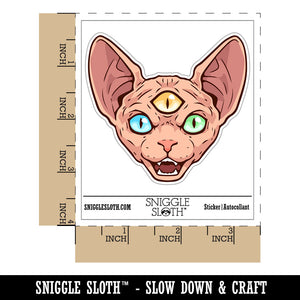 Three Eyed Sphynx Cat Hairless Spooky Scary Waterproof Vinyl Phone Tablet Laptop Water Bottle Car Window Bumper Decal Sticker Set - 5 Pack