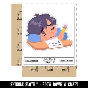 Tired Sleeping Child Doing Homework Waterproof Vinyl Phone Tablet Laptop Water Bottle Car Window Bumper Decal Sticker Set - 5 Pack