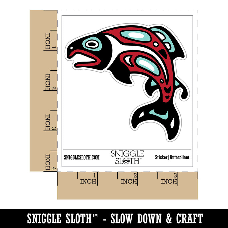 Tribal Native American Salmon Fish Totem Waterproof Vinyl Phone Tablet Laptop Water Bottle Car Window Bumper Decal Sticker Set - 5 Pack