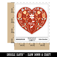 Warm Heart With Floral Flower and Vine Pattern Waterproof Vinyl Phone Tablet Laptop Water Bottle Car Window Bumper Decal Sticker Set - 5 Pack
