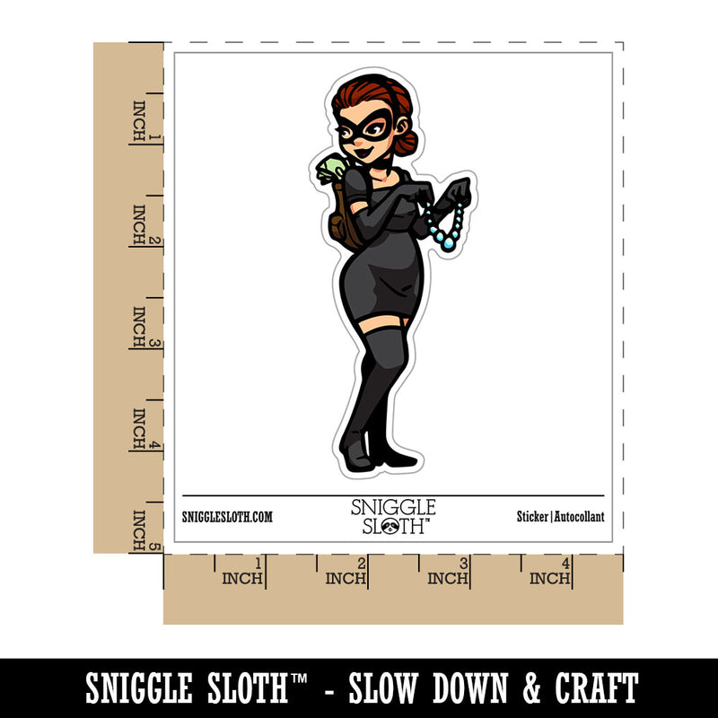Water Bottle Sticker Set Cat Burglar Thief Woman Stealing Necklace Cute Waterproof Vinyl Stickers Pack Decal, Skateboard, Laptop, Car, Window, Bumper - 5 Pack