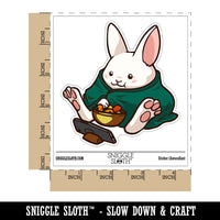 Water Bottle Sticker Set Cozy Bunny Rabbit Eating Snacks Watching Shows Cute Waterproof Vinyl Stickers Pack Decal, Skateboard, Laptop, Car, Window, Bumper - 5 Pack