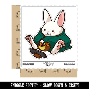 Water Bottle Sticker Set Cozy Bunny Rabbit Eating Snacks Watching Shows Cute Waterproof Vinyl Stickers Pack Decal, Skateboard, Laptop, Car, Window, Bumper - 5 Pack