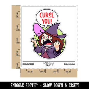 Water Bottle Sticker Set Curse You Angry Cartoon Witch Halloween Cute Waterproof Vinyl Stickers Pack Decal, Skateboard, Laptop, Car, Window, Bumper - 5 Pack