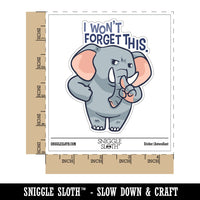 Water Bottle Sticker Set I Wont Forget This Elephant Cartoon Cute Waterproof Vinyl Stickers Pack Decal, Skateboard, Laptop, Car, Window, Bumper - 5 Pack