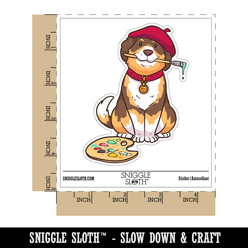 Water Bottle Sticker Set Painter Dog Artist Paintbrush Palette Cute Waterproof Vinyl Stickers Pack Decal, Skateboard, Laptop, Car, Window, Bumper - 5 Pack
