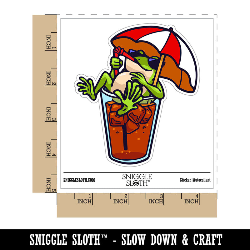 Water Bottle Sticker Set Vacation Frog Sitting In Drink Under Umbrella Cute Waterproof Vinyl Stickers Pack Decal, Skateboard, Laptop, Car, Window, Bumper - 5 Pack