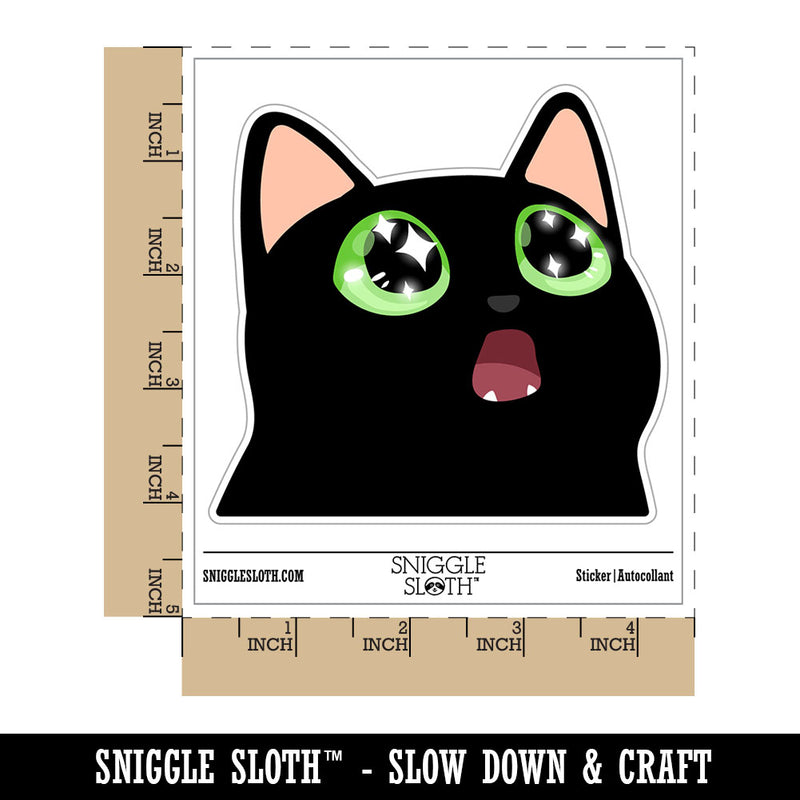 Amazed Cat with Sparkly Star Eyes Waterproof Vinyl Phone Tablet Laptop Water Bottle Car Window Bumper Decal Sticker Set - 5 Pack