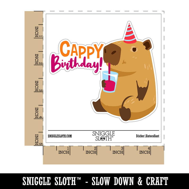 Cappy Happy Birthday Capybara Waterproof Vinyl Phone Tablet Laptop Water Bottle Car Window Bumper Decal Sticker Set - 5 Pack