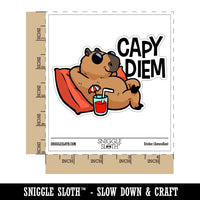 Carpe Diem Capybara Seize the Day Relaxing Waterproof Vinyl Phone Tablet Laptop Water Bottle Car Window Bumper Decal Sticker Set - 5 Pack